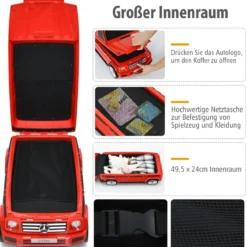 2 in 1 kinderkoffer Spielzeugauto mit klappbarem Griff 60 x 31 x 26 cm Rot