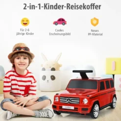 2 in 1 kinderkoffer Spielzeugauto mit klappbarem Griff 60 x 31 x 26 cm Rot