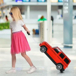2 in 1 kinderkoffer Spielzeugauto mit klappbarem Griff 60 x 31 x 26 cm Rot