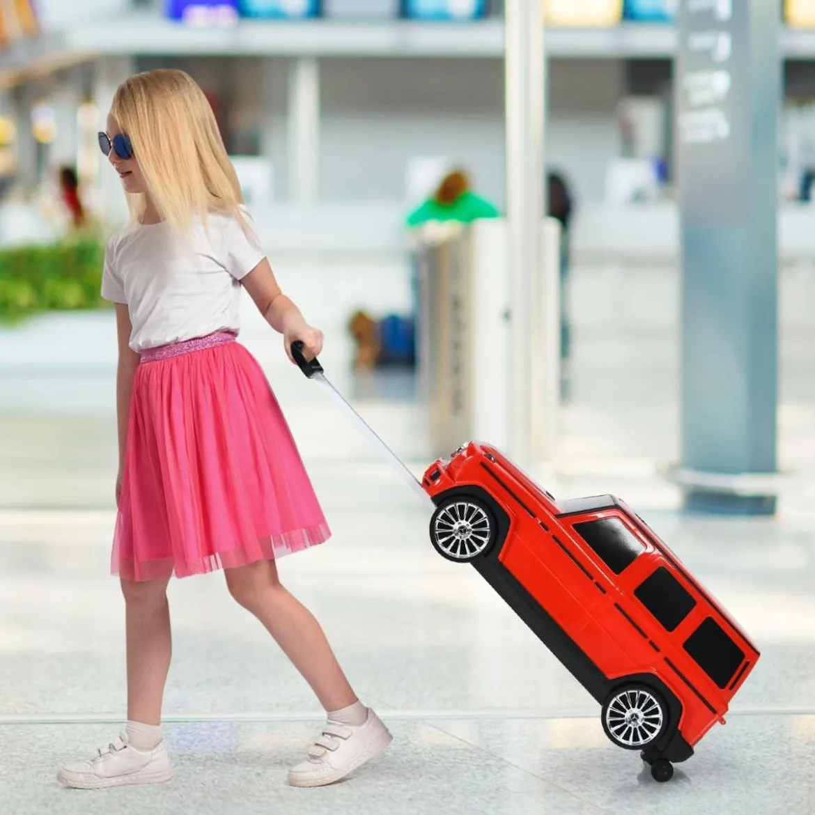 2 in 1 kinderkoffer Spielzeugauto mit klappbarem Griff 60 x 31 x 26 cm Rot