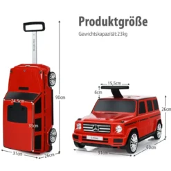 2 in 1 kinderkoffer Spielzeugauto mit klappbarem Griff 60 x 31 x 26 cm Rot