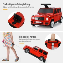 2 in 1 kinderkoffer Spielzeugauto mit klappbarem Griff 60 x 31 x 26 cm Rot
