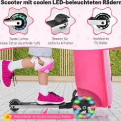 2 in 1 Kinderkoffer und Scooter mit LED Räder 26L Kindertrolley mit Bremse Hund