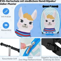 2 in 1 Kinderkoffer und Scooter mit LED Räder 26L Kindertrolley mit Bremse Esel