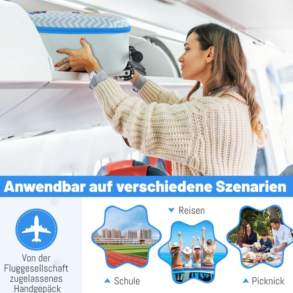 2 in 1 Kinderkoffer und Scooter mit LED Räder 26L Kindertrolley mit Bremse Esel