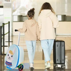 2 in 1 Kinderkoffer und Scooter mit LED Räder 26L Kindertrolley mit Bremse Esel