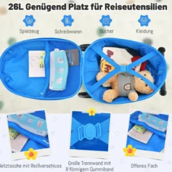 2 in 1 Kinderkoffer und Scooter mit LED Räder 26L Kindertrolley mit Bremse Esel