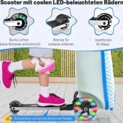 2 in 1 Kinderkoffer und Scooter mit LED Räder 26L Kindertrolley mit Bremse Esel
