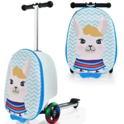2 in 1 Kinderkoffer und Scooter mit LED Räder 26L Kindertrolley mit Bremse Esel