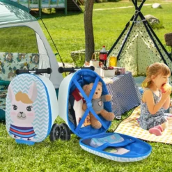 2 in 1 Kinderkoffer und Scooter mit LED Räder 26L Kindertrolley mit Bremse Esel