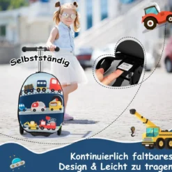 2 in 1 Kinderkoffer und Scooter mit LED Räder 26L Kindertrolley mit Bremse Fahrzeug