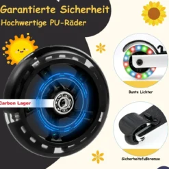 2 in 1 Kinderkoffer und Scooter mit LED Räder 26L Kindertrolley mit Bremse Biene & Blume