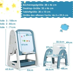 2 in 1 Kinder-Kunststaffelei Doppelseitige Magnetische Tafel Blau