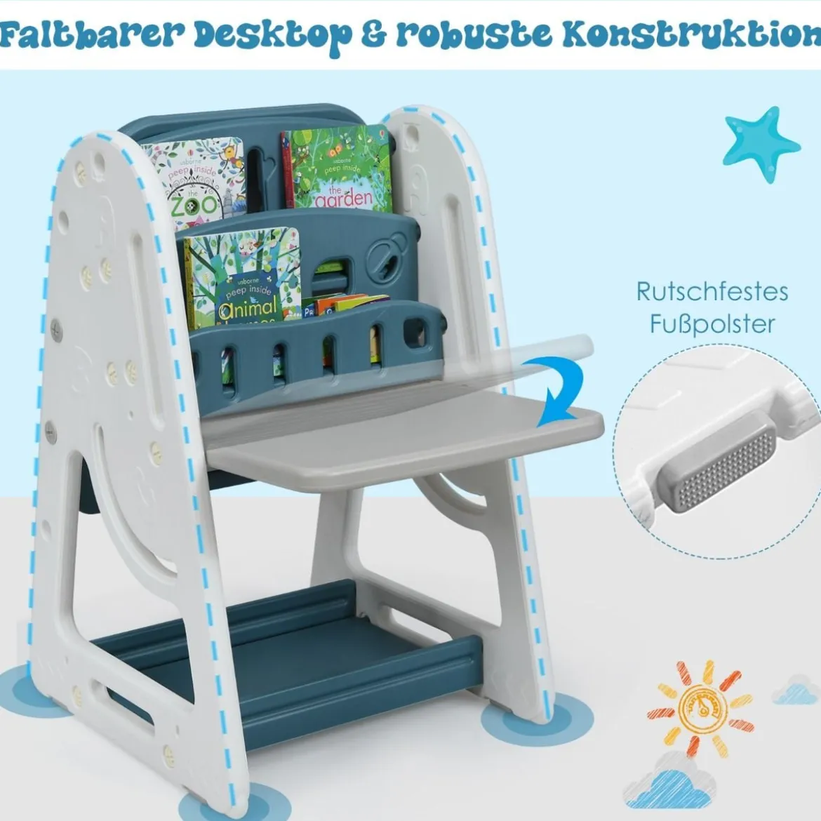 2 in 1 Kinder-Kunststaffelei Doppelseitige Magnetische Tafel Blau