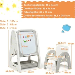 2 in 1 Kinder-Kunststaffelei doppelseitige magnetische Tafel Kinder Staffelei & Kindersitzgruppe Grau