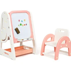 2 in 1 Kinder-Kunststaffelei Doppelseitige Magnetische Tafel und Kinderbuchständer Orange