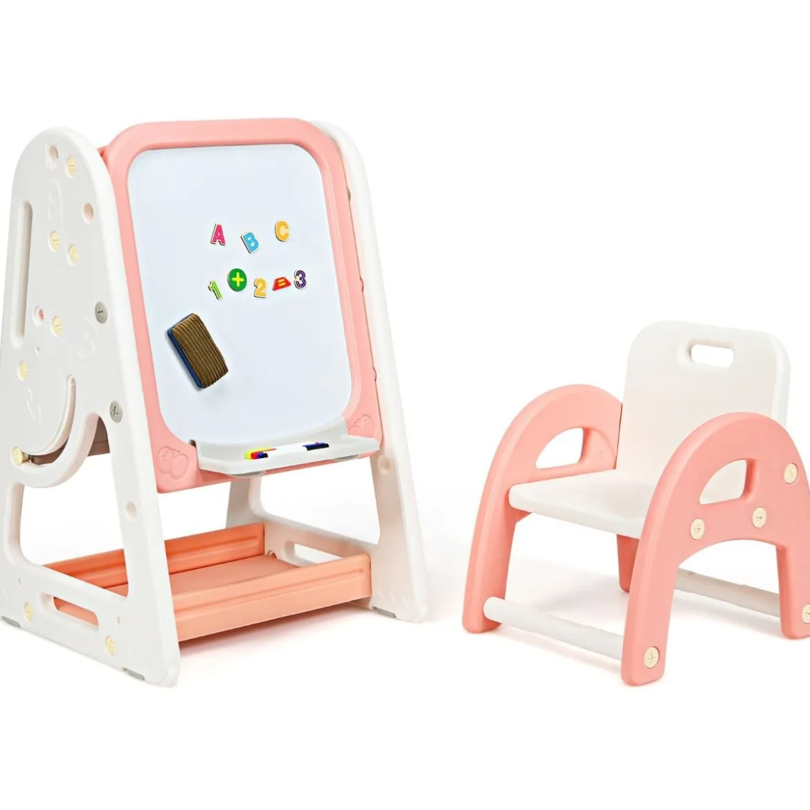 2 in 1 Kinder-Kunststaffelei Doppelseitige Magnetische Tafel und Kinderbuchständer Orange