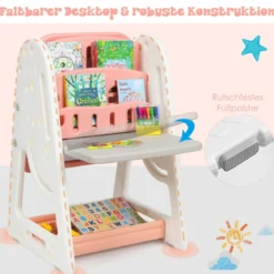2 in 1 Kinder-Kunststaffelei Doppelseitige Magnetische Tafel und Kinderbuchständer Orange