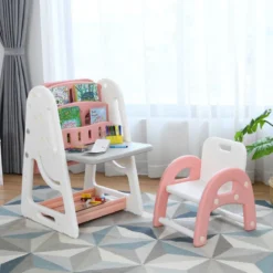 2 in 1 Kinder-Kunststaffelei Doppelseitige Magnetische Tafel und Kinderbuchständer Orange