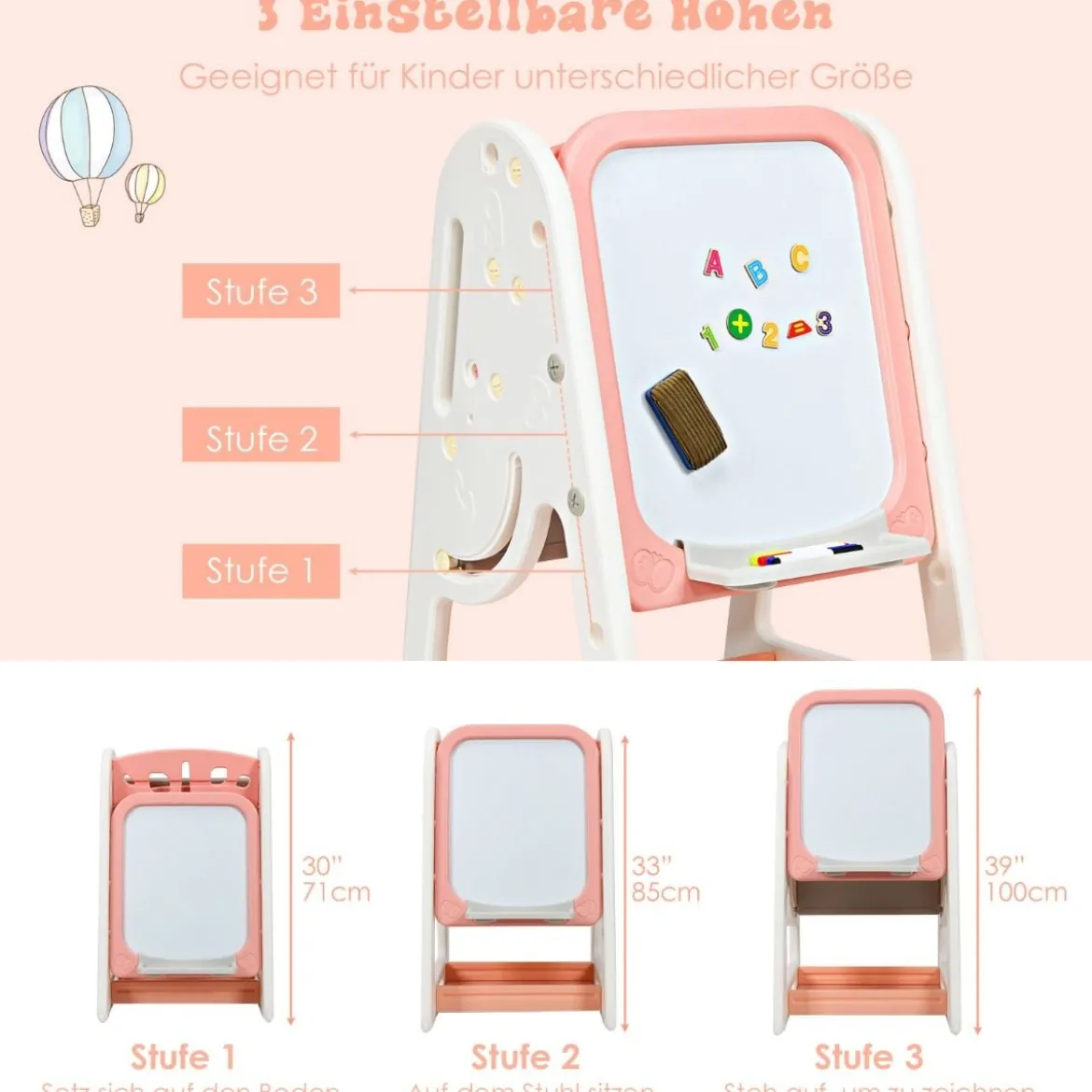 2 in 1 Kinder-Kunststaffelei Doppelseitige Magnetische Tafel und Kinderbuchständer Orange