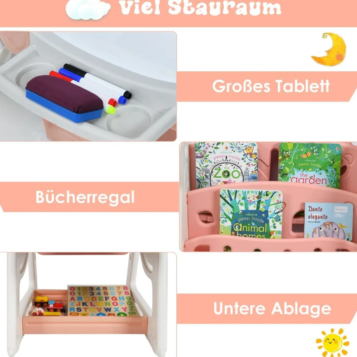 2 in 1 Kinder-Kunststaffelei Doppelseitige Magnetische Tafel und Kinderbuchständer Orange