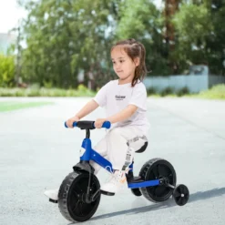 4 in 1 Kinder Laufrad & Balance Bike mit verstellbarem Lenker und Stützrädern für 2-6-jährige Kinder Blau