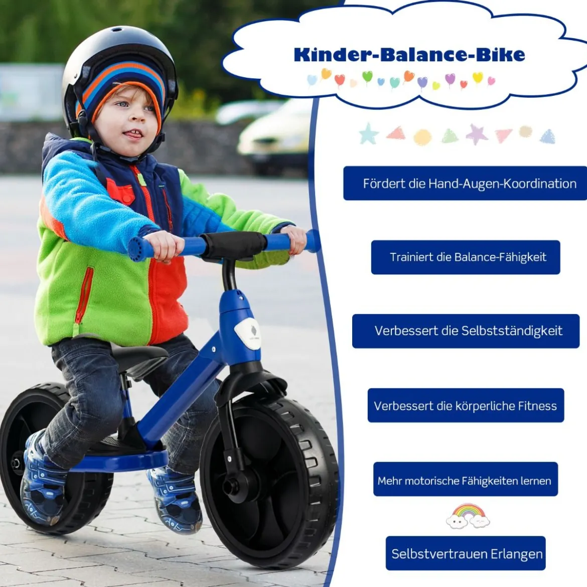 4 in 1 Kinder Laufrad & Balance Bike mit verstellbarem Lenker und Stützrädern für 2-6-jährige Kinder Blau