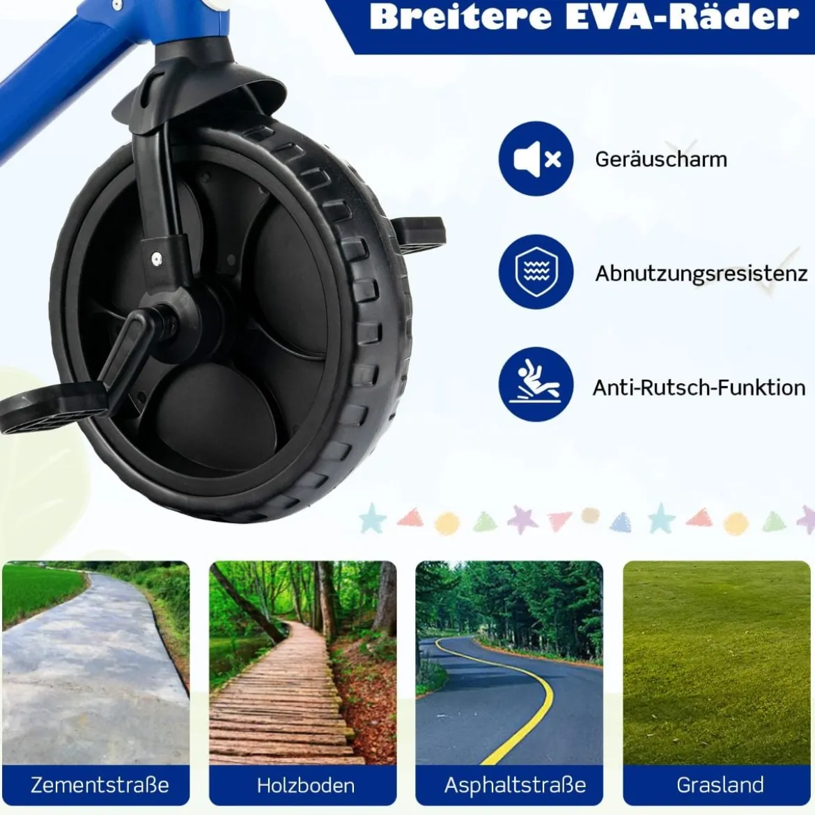 4 in 1 Kinder Laufrad & Balance Bike mit verstellbarem Lenker und Stützrädern für 2-6-jährige Kinder Blau