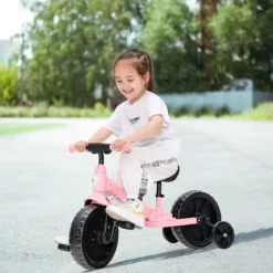 4 in 1 Kinder Laufrad & Balance Bike mit verstellbarem Lenker und Stützrädern für 2-6-jährige Kinder Rosa