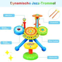 2-in-1 Kinder Musikinstrument Elektronisches Rock und Musical Schlagzeug 50 x 38 x 52 cm Bunt