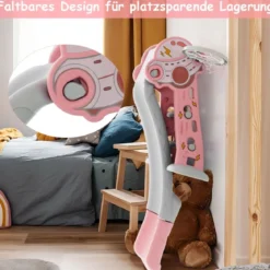 3 in 1 Kinderrutsche & Leiter & Basketballkorb Klappbares Rutschenspielset mit Pufferzone Rosa