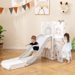 6-in-1 Kinderrutsche mit Basketballkorb & Teleskop Kinder Rutsche Rutschenset Grau