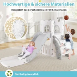 6-in-1 Kinderrutsche mit Basketballkorb & Teleskop Kinder Rutsche Rutschenset Grau