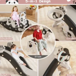 5 in 1 Kinder Rutsche Schaukelpferd Kinderrutsche mit Basketball