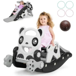5 in 1 Kinder Rutsche Schaukelpferd Kinderrutsche mit Basketball