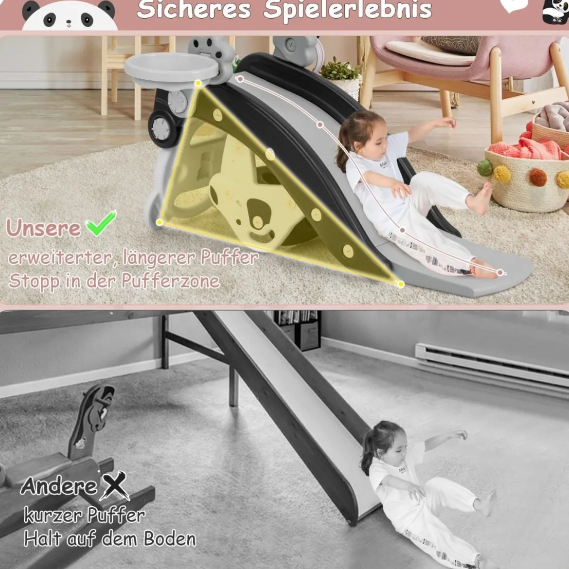 5 in 1 Kinder Rutsche Schaukelpferd Kinderrutsche mit Basketball