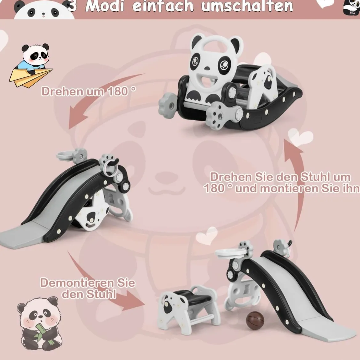 5 in 1 Kinder Rutsche Schaukelpferd Kinderrutsche mit Basketball