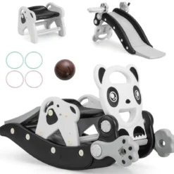5 in 1 Kinder Rutsche Schaukelpferd Kinderrutsche mit Basketball
