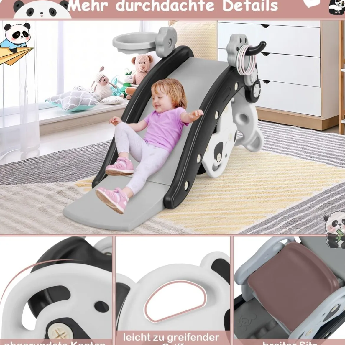 5 in 1 Kinder Rutsche Schaukelpferd Kinderrutsche mit Basketball