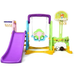 6 IN 1 Kinderrutsche Spielplatz Kletterturm Basketballkorb Kinderspielzeug