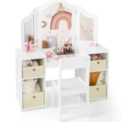 2 in 1 Kinder Schminktisch mit Abnehmbarem Spiegel & Aufbewahrungsboxen Frisiertisch