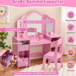 2 in 1 Kinder Schminktisch mit Abnehmbarem Spiegel & Aufbewahrungsboxen Frisiertisch
