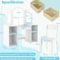 2 in 1 Kinder Schminktisch mit Abnehmbarem Spiegel & Aufbewahrungsboxen Frisiertisch