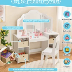 2 in 1 Kinder Schminktisch mit Abnehmbarem Spiegel & Aufbewahrungsboxen Frisiertisch