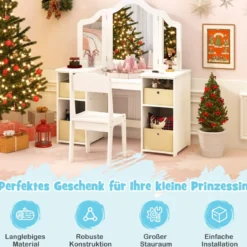 2 in 1 Kinder Schminktisch mit Abnehmbarem Spiegel & Aufbewahrungsboxen Frisiertisch