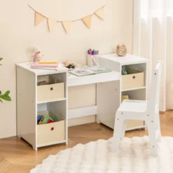 2 in 1 Kinder Schminktisch mit Abnehmbarem Spiegel & Aufbewahrungsboxen Frisiertisch