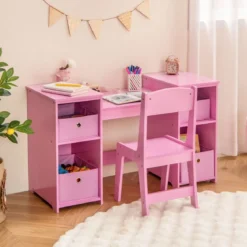 2 in 1 Kinder Schminktisch mit Abnehmbarem Spiegel & Aufbewahrungsboxen Frisiertisch