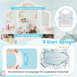 2 in 1 Kinder Schminktisch mit Abnehmbarem Spiegel & Aufbewahrungsboxen Frisiertisch