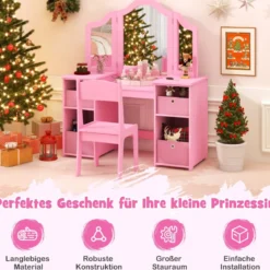2 in 1 Kinder Schminktisch mit Abnehmbarem Spiegel & Aufbewahrungsboxen Frisiertisch