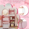 2 in 1 Kinder Schminktisch mit Beleuchtung Holz Frisiertisch mit Schubladen & Zubehör Rosa